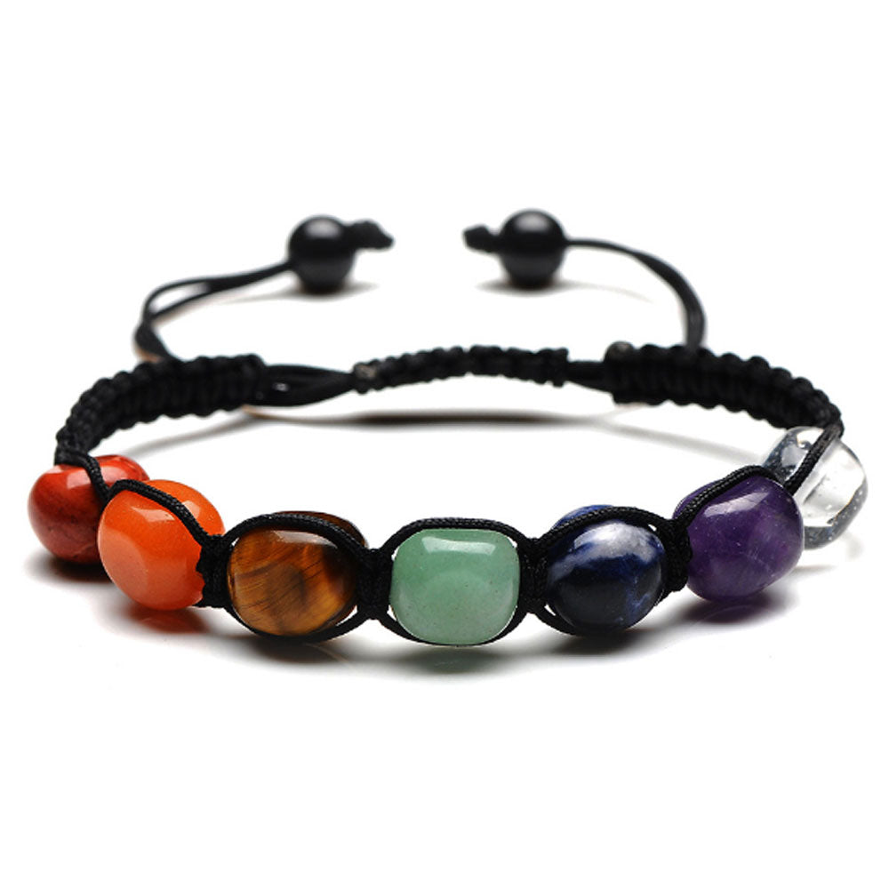 natural agate crystal seven chakra bracelet charm yoga energy woven hand string bracelets natural stone jewelry