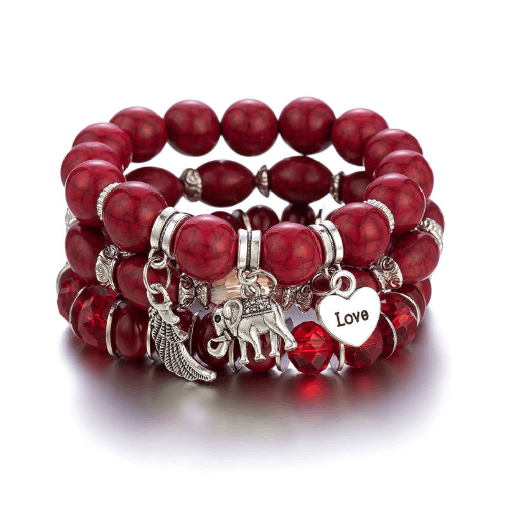 handmade 3pcs a set natural crystal gem stones jewelery bangle bracelets with elephant love angel hanging charm bracelet jewelry