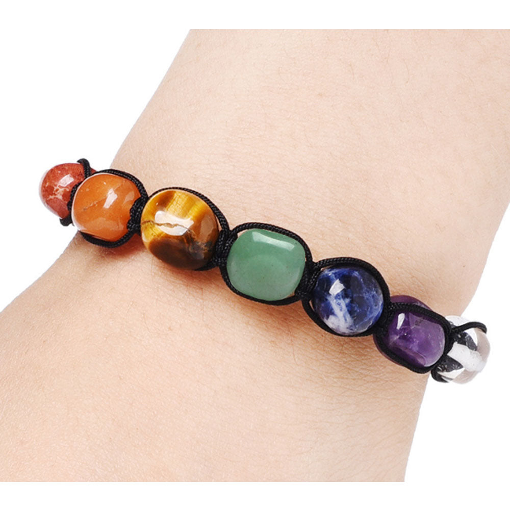 natural agate crystal seven chakra bracelet charm yoga energy woven hand string bracelets natural stone jewelry
