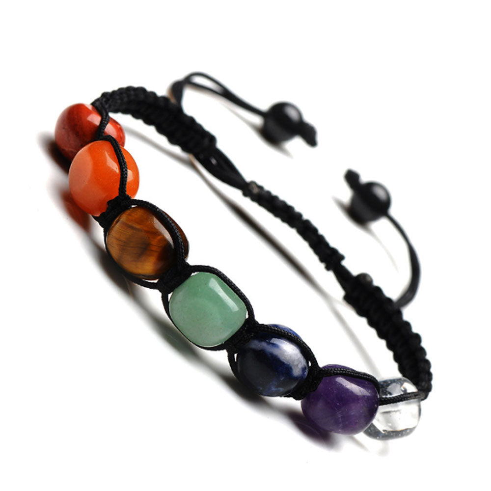 natural agate crystal seven chakra bracelet charm yoga energy woven hand string bracelets natural stone jewelry