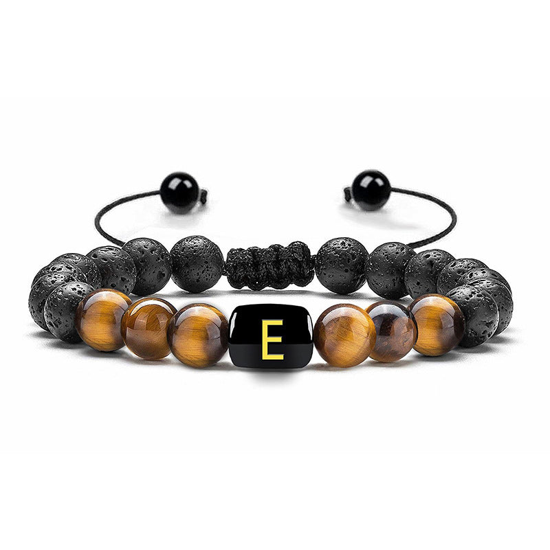 black lava rock tiger eye gemstone bead initial letter alphabet charm bracelet handmade bracelet men China supplier manufacturer
