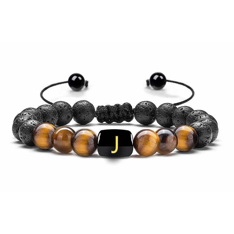 black lava rock tiger eye gemstone bead initial letter alphabet charm bracelet handmade bracelet men China supplier manufacturer