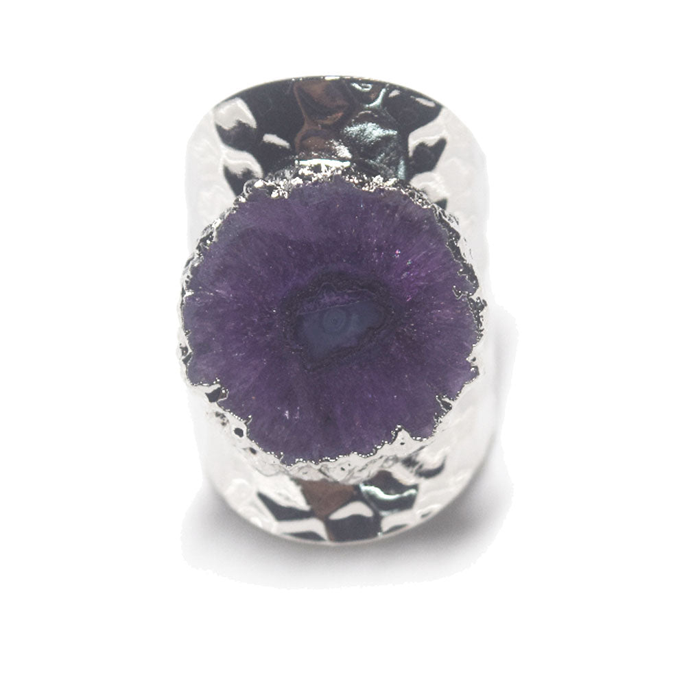 punk classic unique silver metal big natural real agate sugar druzy agatgemstone ring finger rings adjustable jewelry unisex