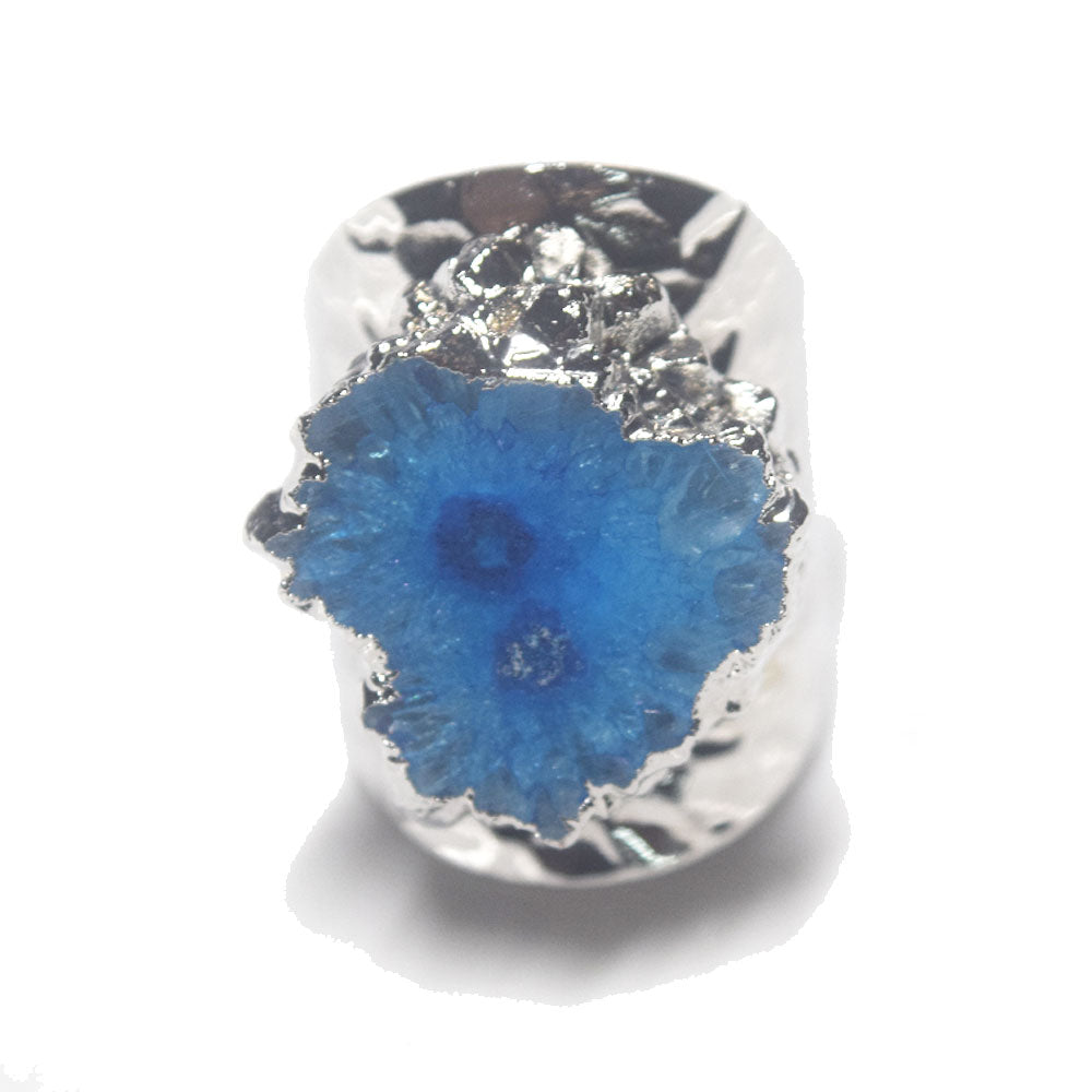 punk classic unique silver metal big natural real agate sugar druzy agatgemstone ring finger rings adjustable jewelry unisex
