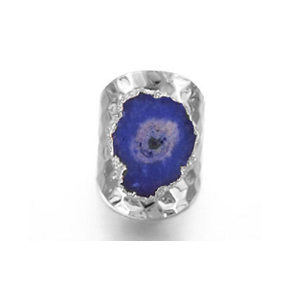 punk classic unique silver metal big natural real agate sugar druzy agatgemstone ring finger rings adjustable jewelry unisex