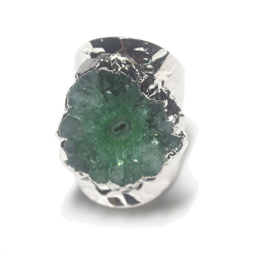 punk classic unique silver metal big natural real agate sugar druzy agatgemstone ring finger rings adjustable jewelry unisex