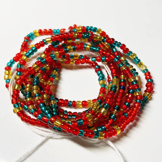glass seed beads  mix colors  50 inches  handmade  cotton string  tie on design  belly body chain jewelry