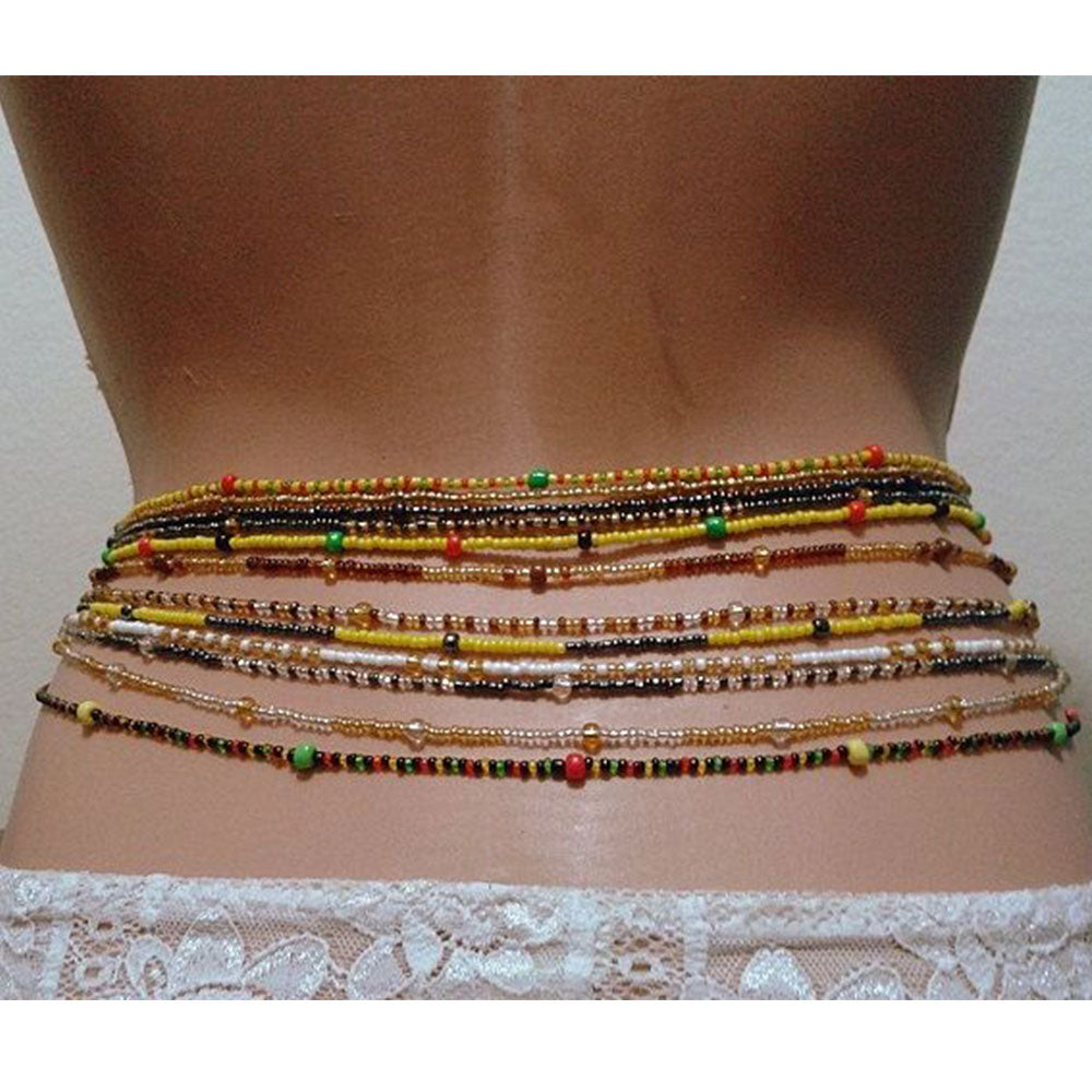 wholesale Women Cheap african sexy glass seed waist beads belly chain weight loss body jewelry elastic cord 80CM 2pcs a pack