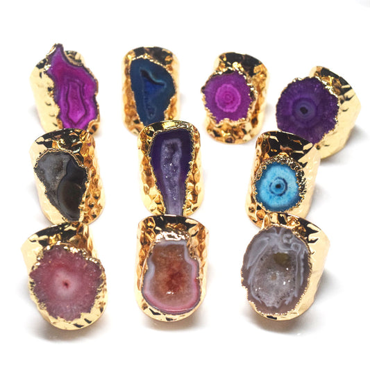 natural druzy stone men adjustable finger ring jewelry