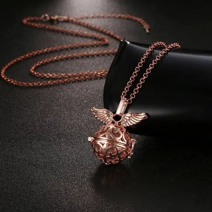 fahion trendy copper alloy angel wing aroma essential oil aromatherapy diffuser necklace antique chim ball pendant necklaces