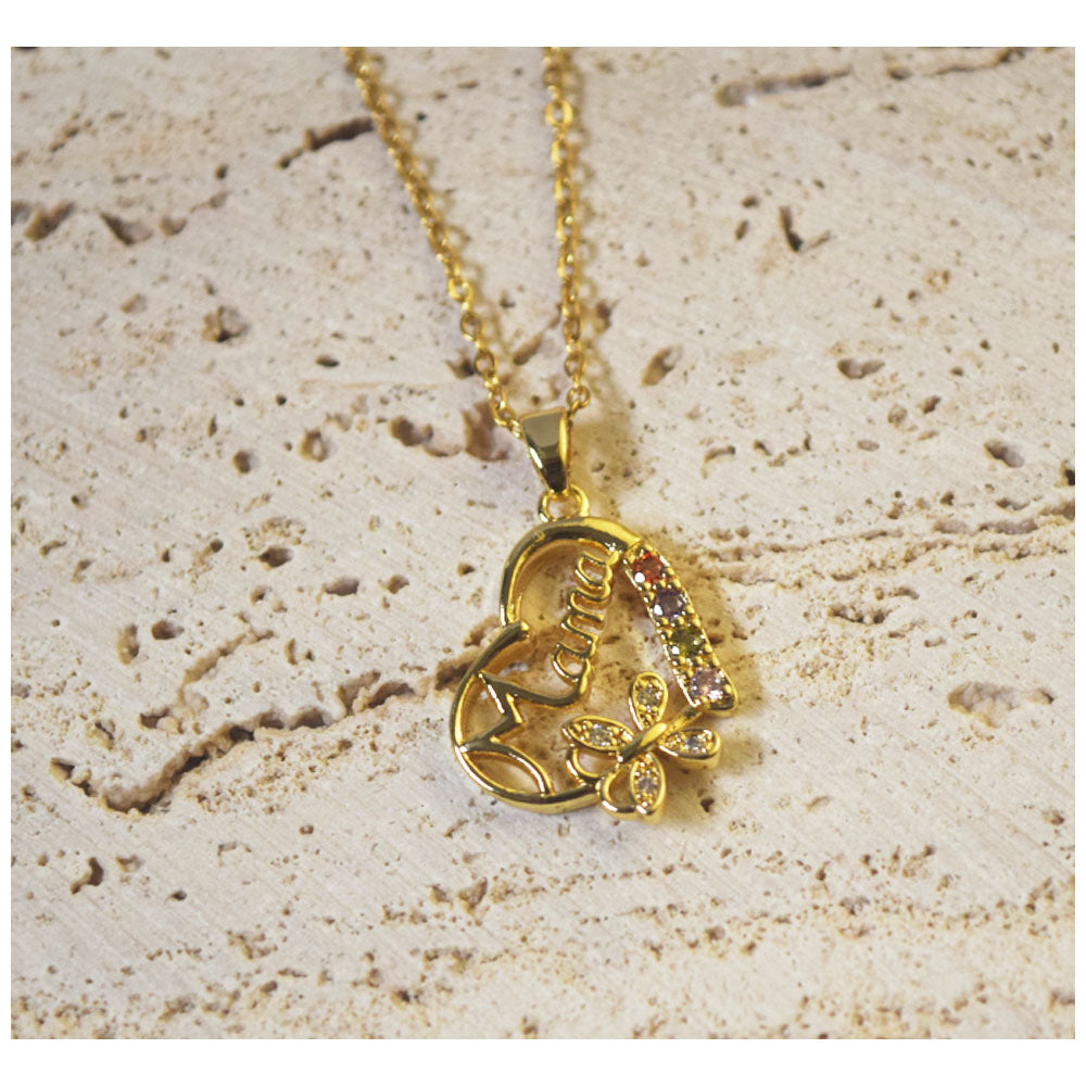 copper alloy I love you mama mom mother pendant heart necklace zircon beads paving fine gold plated supplier