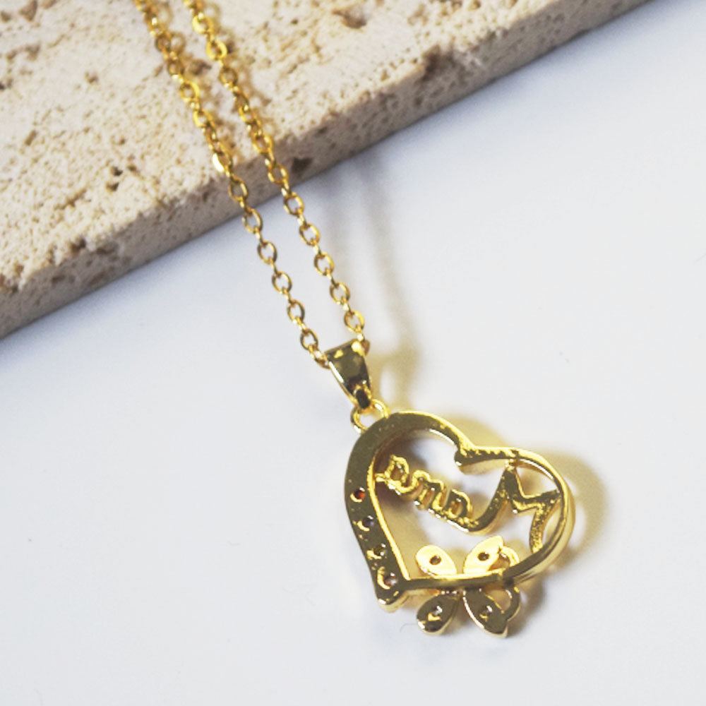 copper alloy I love you mama mom mother pendant heart necklace zircon beads paving fine gold plated supplier