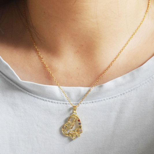 copper alloy I love you mama mom mother pendant heart necklace zircon beads paving fine gold plated supplier