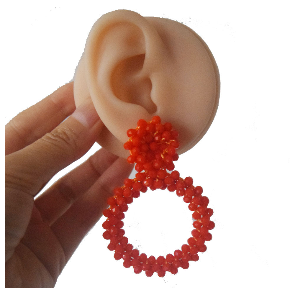 korean hoop drop crystal beads beaded statement vintage earrings jewelry