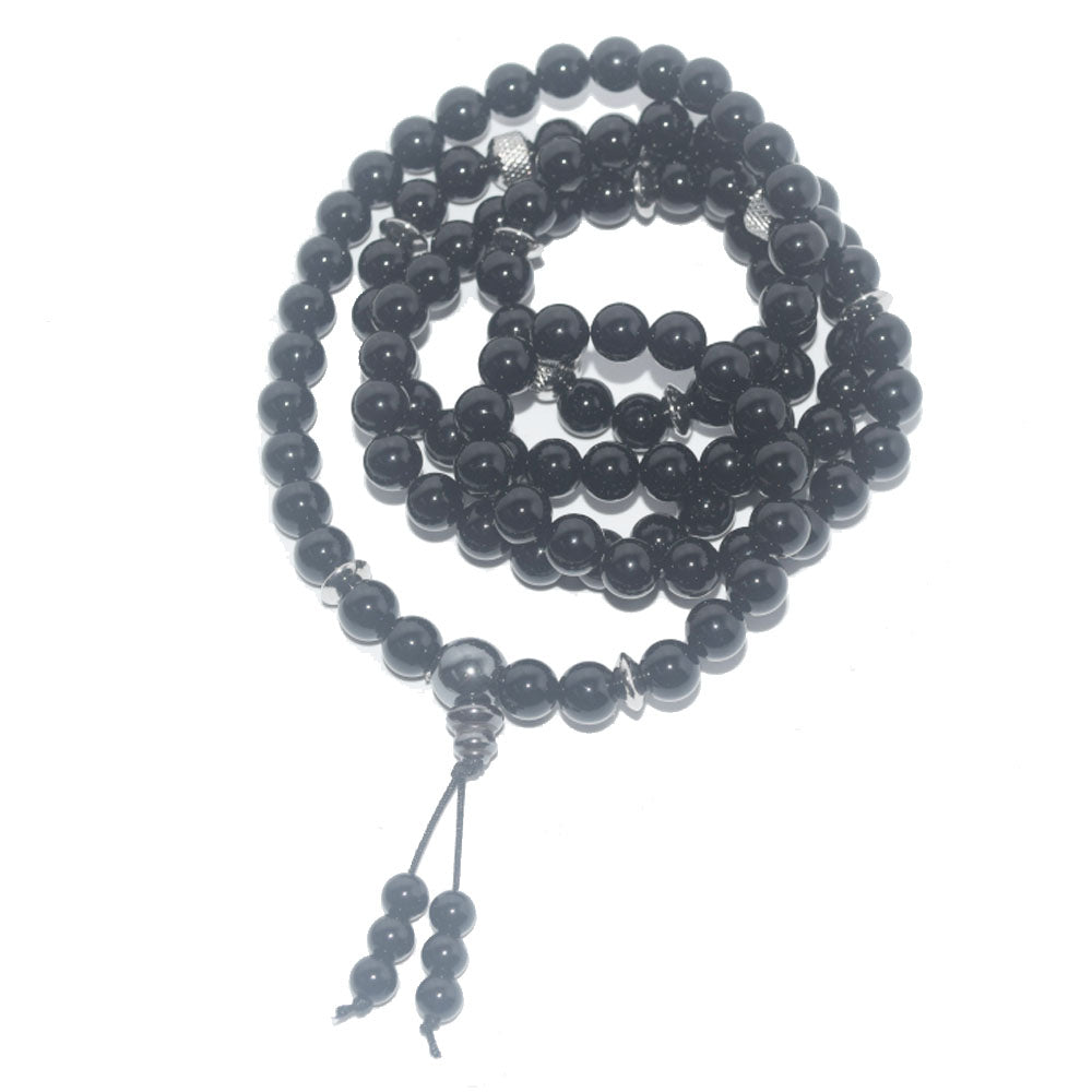 wholesale handmade natural gemstone stone beads 8mm agate black mala 108 yoga prayer meditation jewelry bracelet elastic unisex