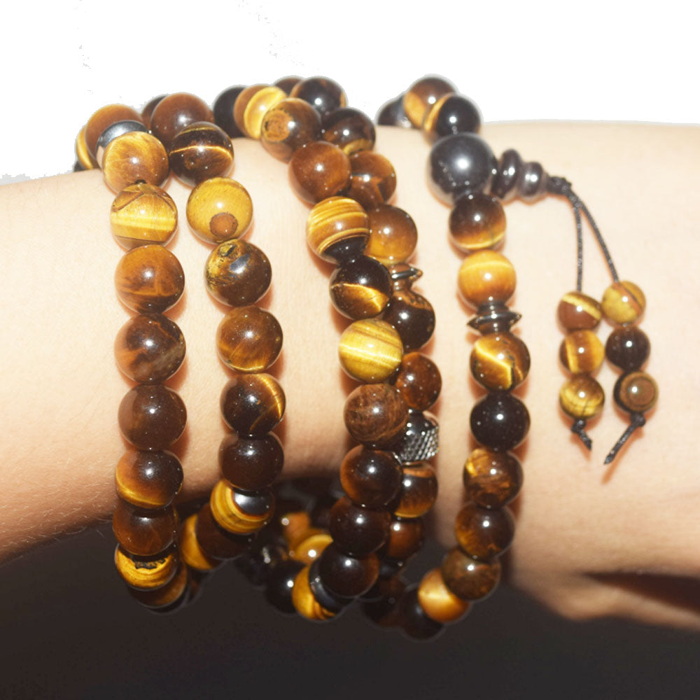 wholesale handmade natural gemstone stone beads tiger eye 8mm mala 108 yoga prayer meditation jewelry bracelet elastic unisex