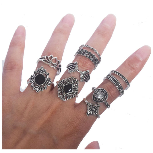 vintage fashion ancient silver color multi finger ring rings jewelry women sets for all fingers women set