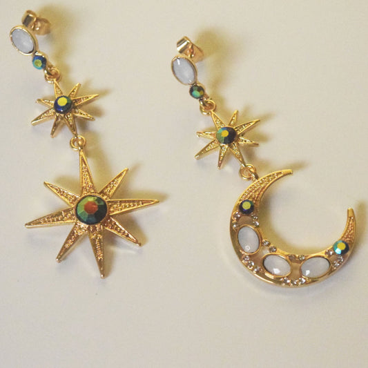 fashion chic alloy material glass crystal gold plate moon and star drop earring jewelry for women
