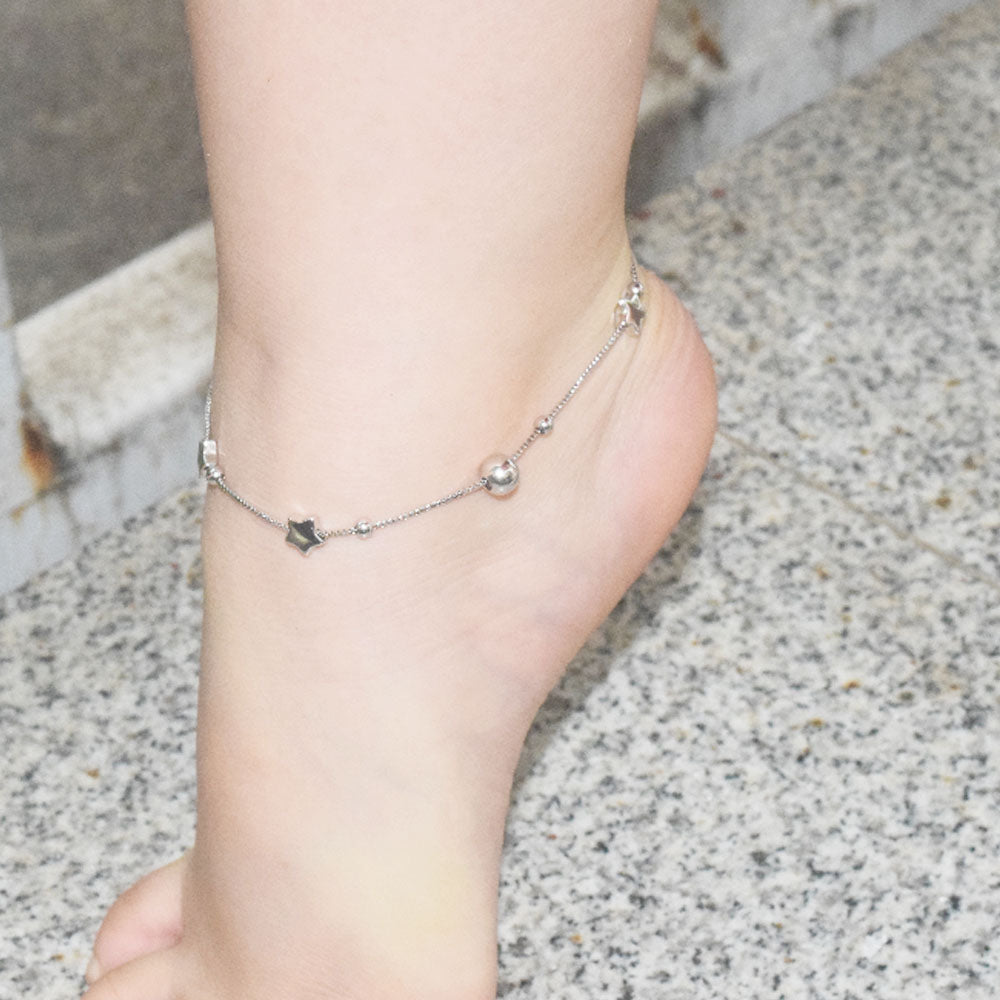 ladies women fashion high quality 925 sterling silver star charm foot ankle anklet bracelet jewelry