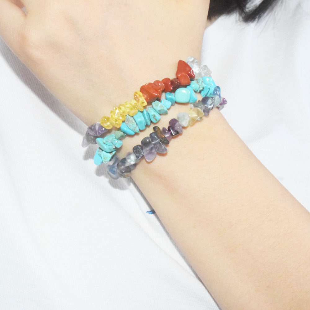 Handmade natural healing stone chips beads beaded elastic cord strctchy bracelet women jewelry bracelets