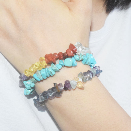 Handmade natural healing stone chips beads beaded elastic cord strctchy bracelet women jewelry bracelets