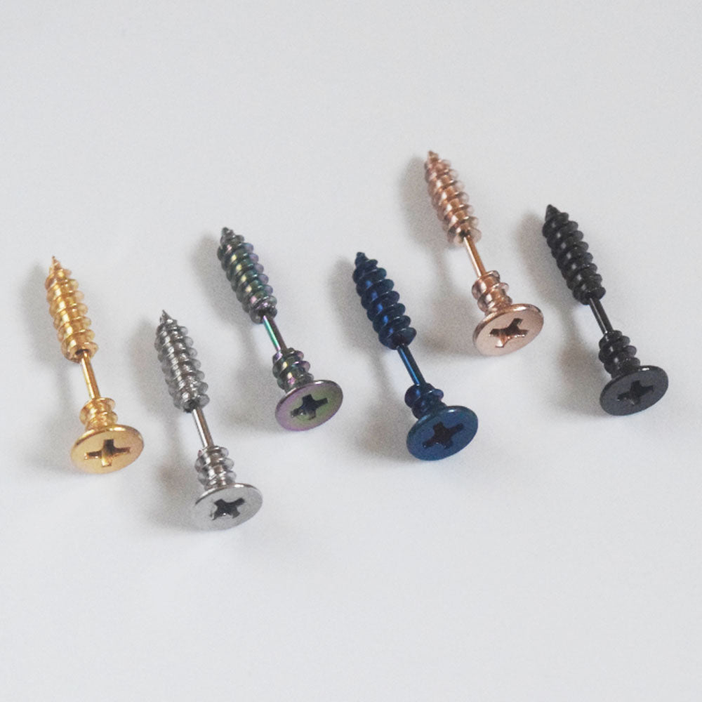 fashion chic stainless steel baguette earring men rivet screw stud earrings jewelry accessories