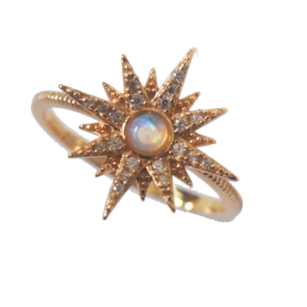 adjustable 925 sterling silver sun charm with gold plating opal stone ring fashion jewelry