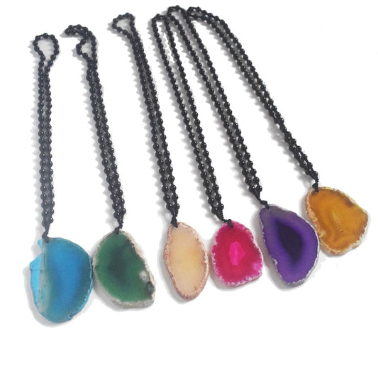 fashion multicolor green big crystal agate pendant nature precious stone necklace jewelry