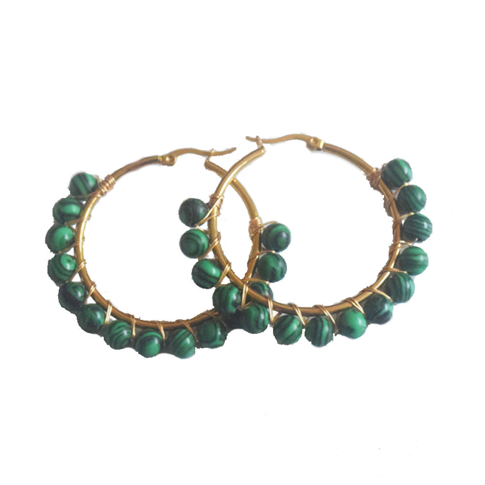 boutique stainless steel gold natural gemstone black green red stone rainbow hoops earrings women earring jewelry