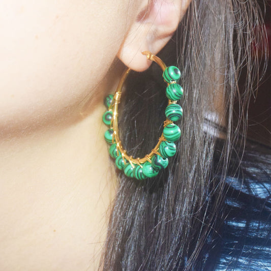 boutique stainless steel gold natural gemstone black green red stone rainbow hoops earrings women earring jewelry