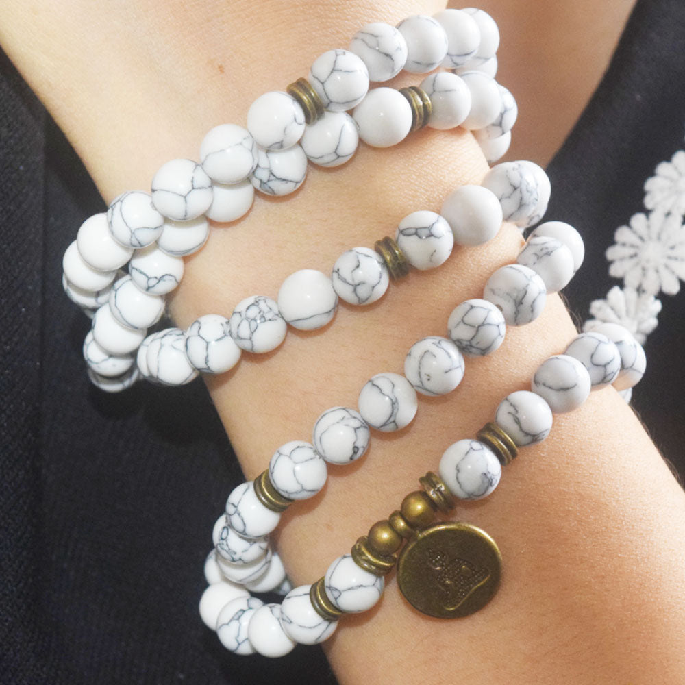 Handmade natural howlite stone beads mala necklace bracelet108 paayer jewelry