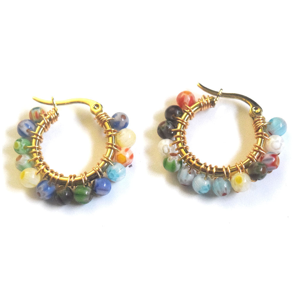 small colored unique handmade fashion stainless steel frame coloured glaze beads beaded hooped stylish earring women