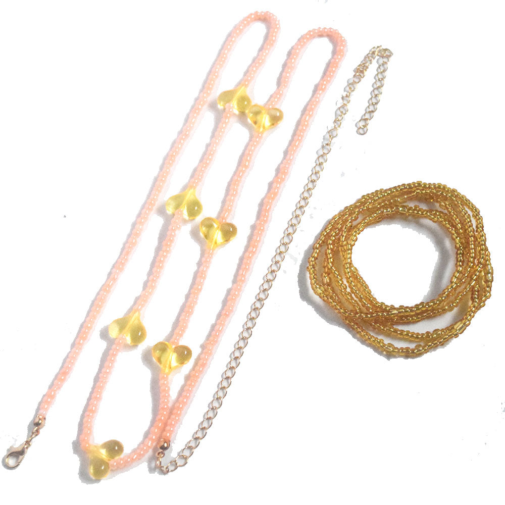boho glass seed beads heart charms handmade one elastic cord plus one lobster clasp 2pcs waist beads belly chain body jewelry