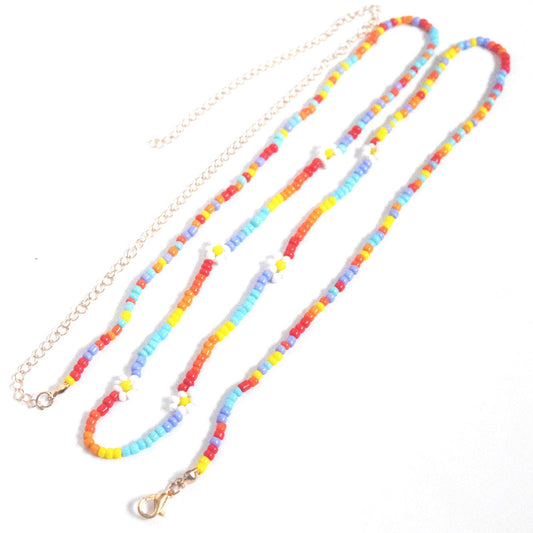 handmade glass seed beads daisy flower charm rainbow colors waist beads belly chain with lobster clasp
