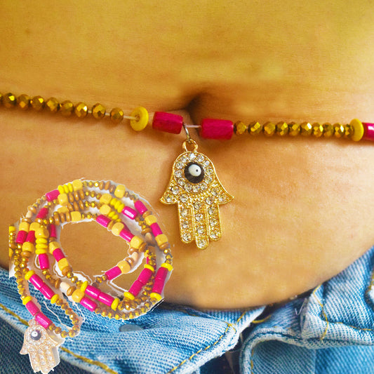 wood crystal beads elastic cord 80cm beaded turkey d-evil eyes charm fatima eye waist beads belly chain body jewelry for women