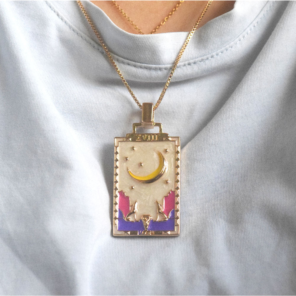 popular trendy fashion alloy 18k gold plated tarot card sun moon star power necklace jewelry
