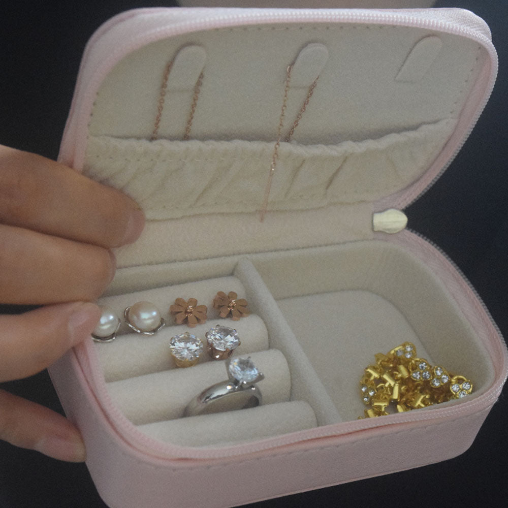 girls mini travel portable leather jewelry box PU luxury storage holder box organizer jewelry collect zipper bag