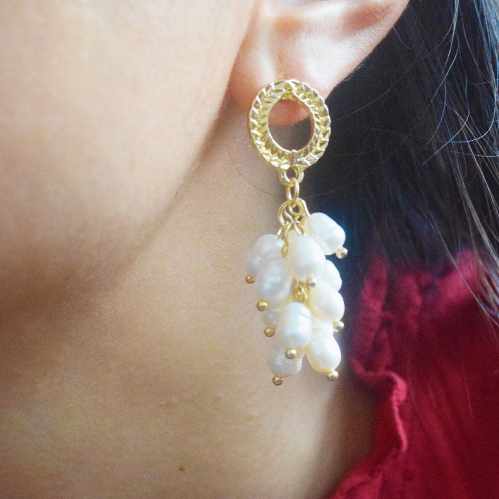 handmade 925 silver pin Natural pearl earrings real beads tassel drop earring jewelry women