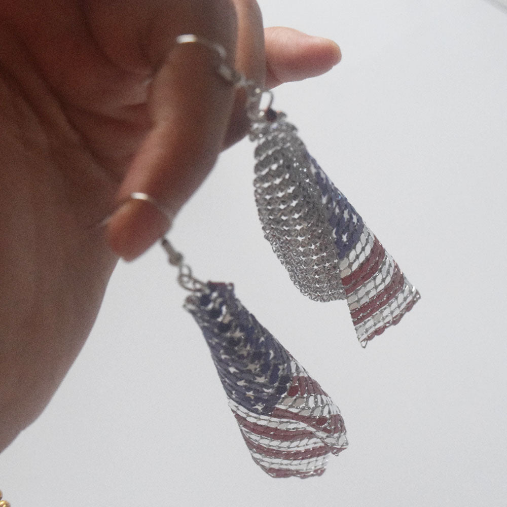 metal long dangle drop 4th of July independence day patriotic Flag color USA UK France country earrings women popular