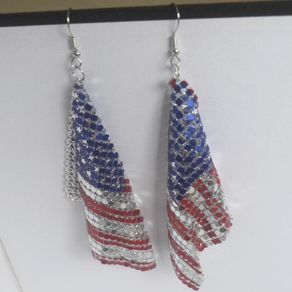 metal long dangle drop 4th of July independence day patriotic Flag color USA UK France country earrings women popular