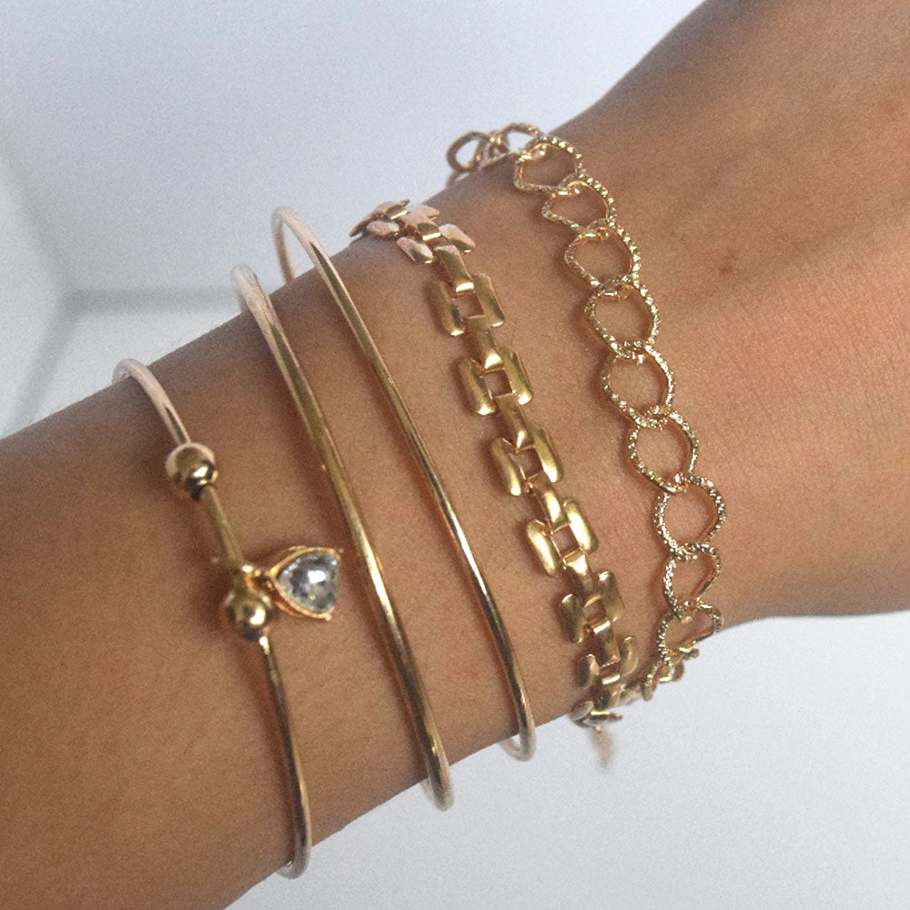 fashion chic cheap brass alloy multi layers 5pcs pack multi layer chain women bracelet set jewelry