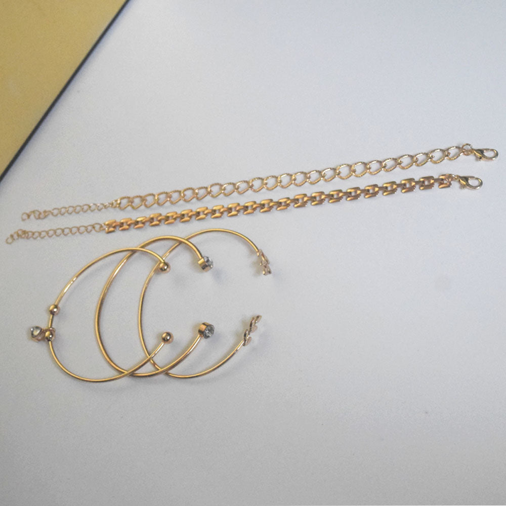 fashion chic cheap brass alloy multi layers 5pcs pack multi layer chain women bracelet set jewelry