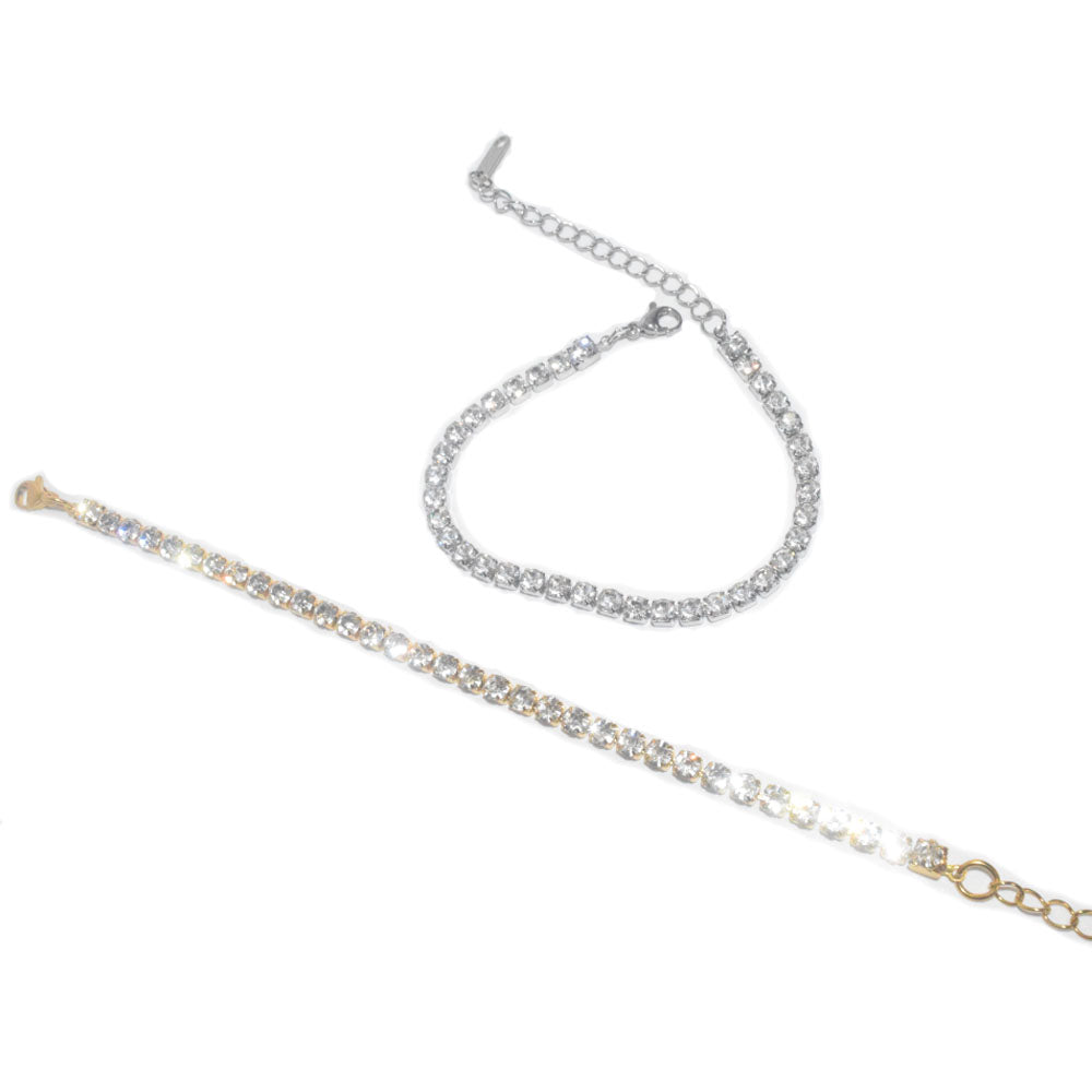 fashion trendy stainless steel fine gold plated 3mm 4mm zircon beads paving tennis chain bracelet and necklace set jewelry women
