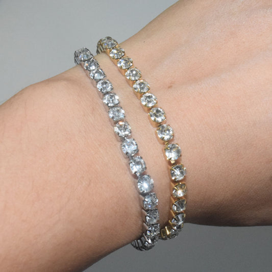 fashion trendy stainless steel fine gold plated 3mm 4mm zircon beads paving tennis chain bracelet and necklace set jewelry women
