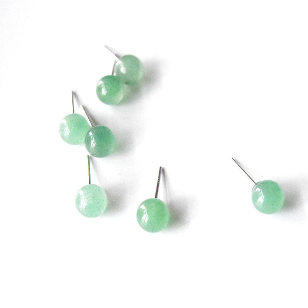 small 925 sterling silver pin with gem green aventurine dong ling natural stone ball stud sets earring 6mm women earrings