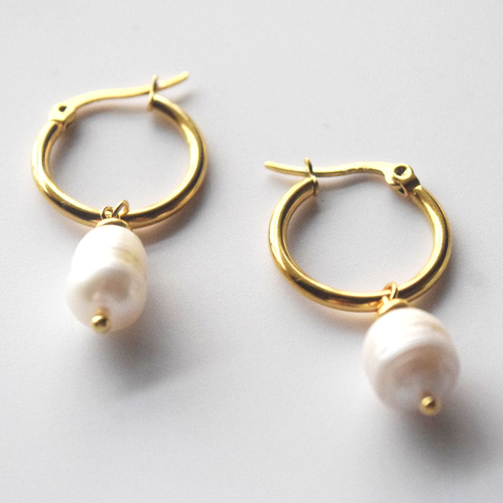 wholesale bulk stainless steel gold plate real natural freshwater pearl bead dangle drop earring jewelry for women