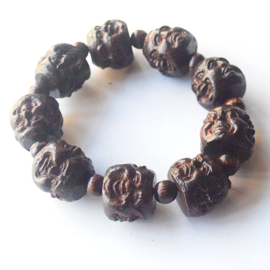 handmade wood engraving stretch good luck buddha Avalokitesvara lotus bracelet men jewelry