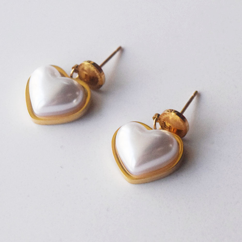 waterproof stainless steel 18k gold plated abs pearl heart stud charm earring popular brands jewelry women