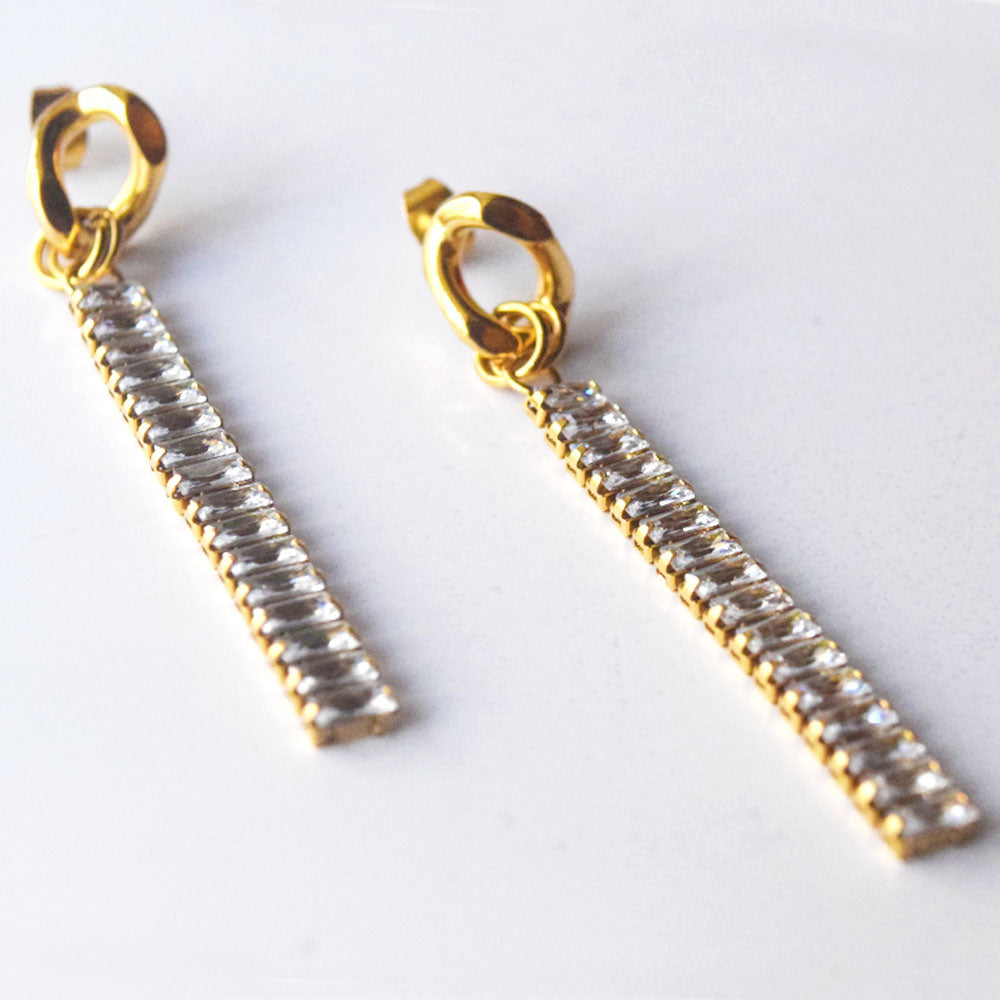 fashion waterproof stainless steel pvd 18k gold plated moissanite zircon tennis chain dangle drop tassel fancy earring for women