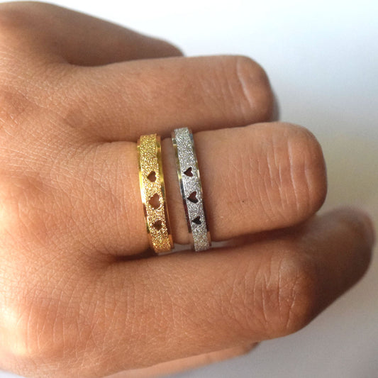 stainless steel heart sand blasted wedding rings couple set couple engagement ring jewelry gold and silver colors